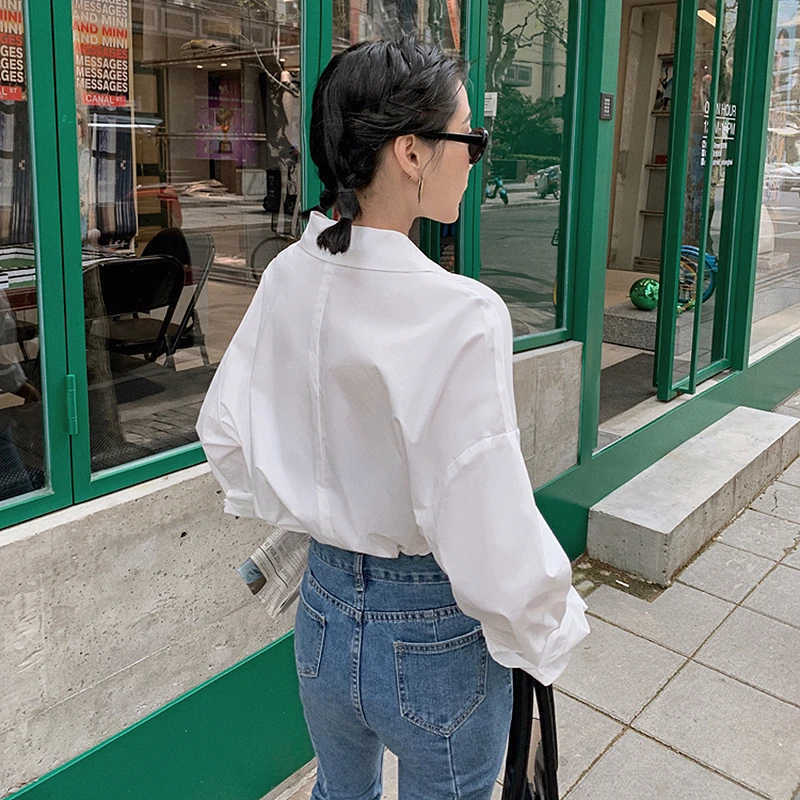 Женская ажурная блузка с бантом длинным рукавом и карманами |