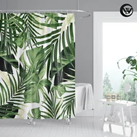 eco friendly shower curtain printed summer tropical plant vegetation palm leaf polyester bathroom accessories sets waterproof