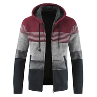 sweater coat men 2021 winter thick warm hooded cardigan jumpers men striped wool liner zipper fleece coats men