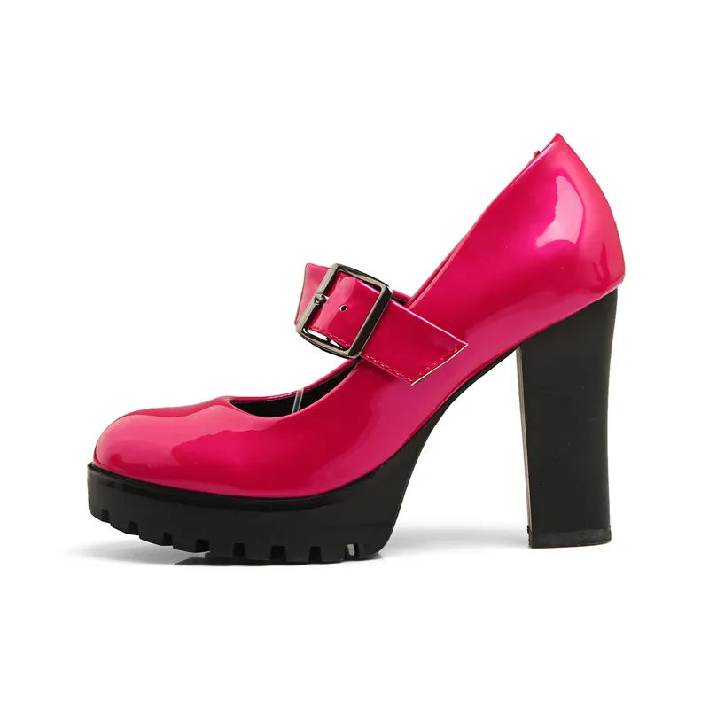 

Fashion Office Lady Women Mary Jane Platform Shoes Thick Heels Round Toe Buckle Strap Pumps Party Wedding Prom Footwear Hotpink