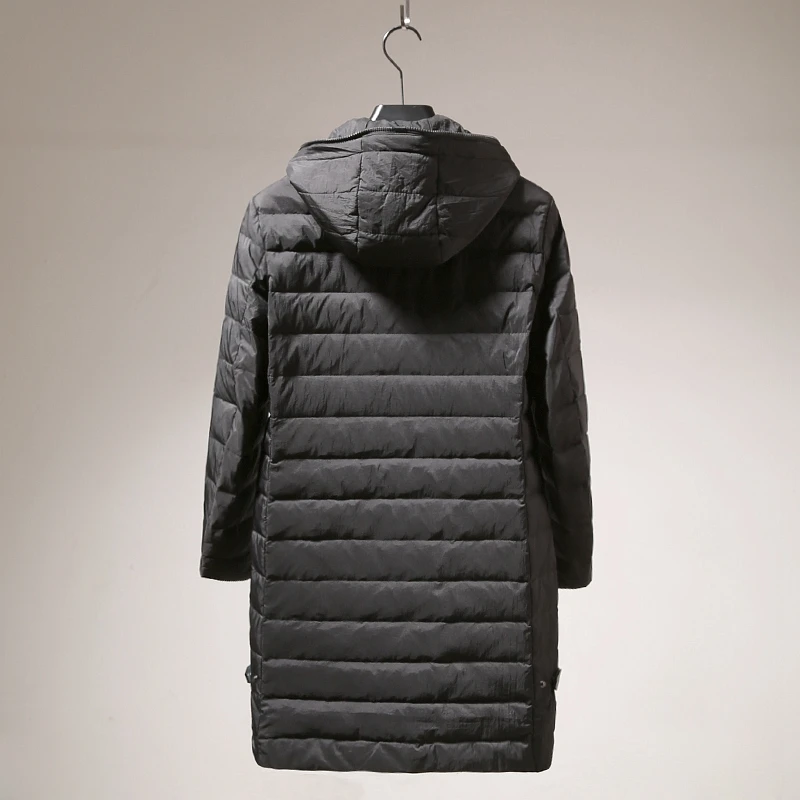 Мужская длинная куртка с капюшоном черная теплая парка на утином пуху зима 2020 |