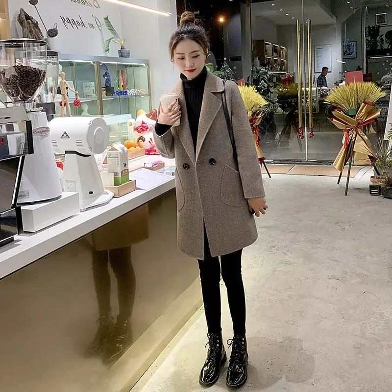 

Winter Wool Long Coat Thicken Women Warm Outerwear Ladies Black Trench Coats Elegant Female Office Wear Korean Fashion Clothing