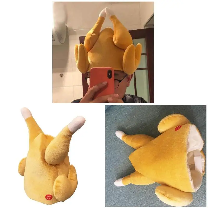 

Roasted Turkey Hat Fun Turkey Hat Short Plush Electric Singing Dancing Tricks Props for Party TC21