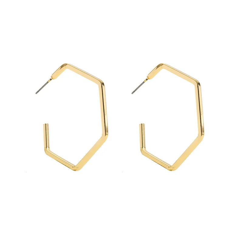 

Gold Large Hollow Geometric Hoop Earrings for Women Trendy Hexagon Statement Earrings Female Wedding Party Jewelry JE1520