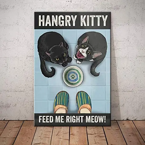 

SIGNCHAT Black Cat Hungry Kitty Feed Me Right Meowanniversary Birthday Christmas Home Decor Bathroom Metal Sign 8x12 inch