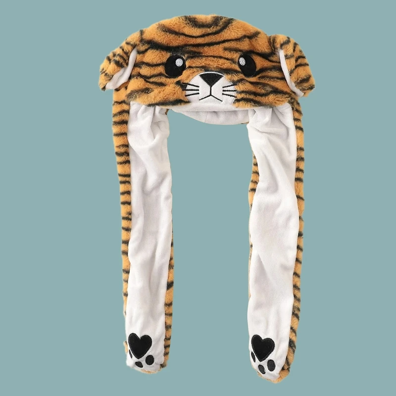 

Милая теплая пушистая шапка, костюм в форме тигра, шапка для детей, зимние шапки с ушами, движущиеся, с помощью захвата лап, Прямая поставка