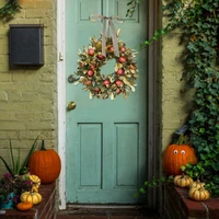 autumn artificial pomegranate leaves bow wreath door wall tree hanging thanksgiving art gift durable multiple use handmade craft