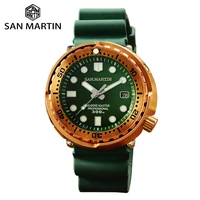san martin mens tuna automatic self wind mechanical watch week display plus bronze armor calendar fluoro rubber luminous watch