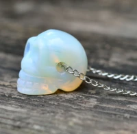 crystal skull necklace holographic opalite skull opal quartz necklace realistic human skull
