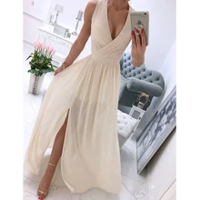 Vestidos De Noche blancos sin tirantes con cuello Halter, Vestido De noche sin mangas con abertura alta, plisado, De gasa, 2022 (4)