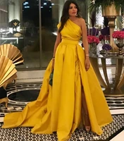 vintage long yellow taffeta evening dresses with slit floor length zipper back formal party for women robes de soir%c3%a9e
