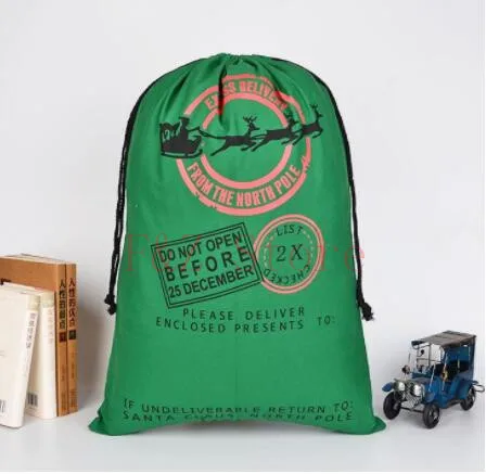 Saco de Pap&aacute; Noel grande de lona para Navidad, bolsa de regalo con cord&oacute;n, a rayas, 50 unids/lote-2