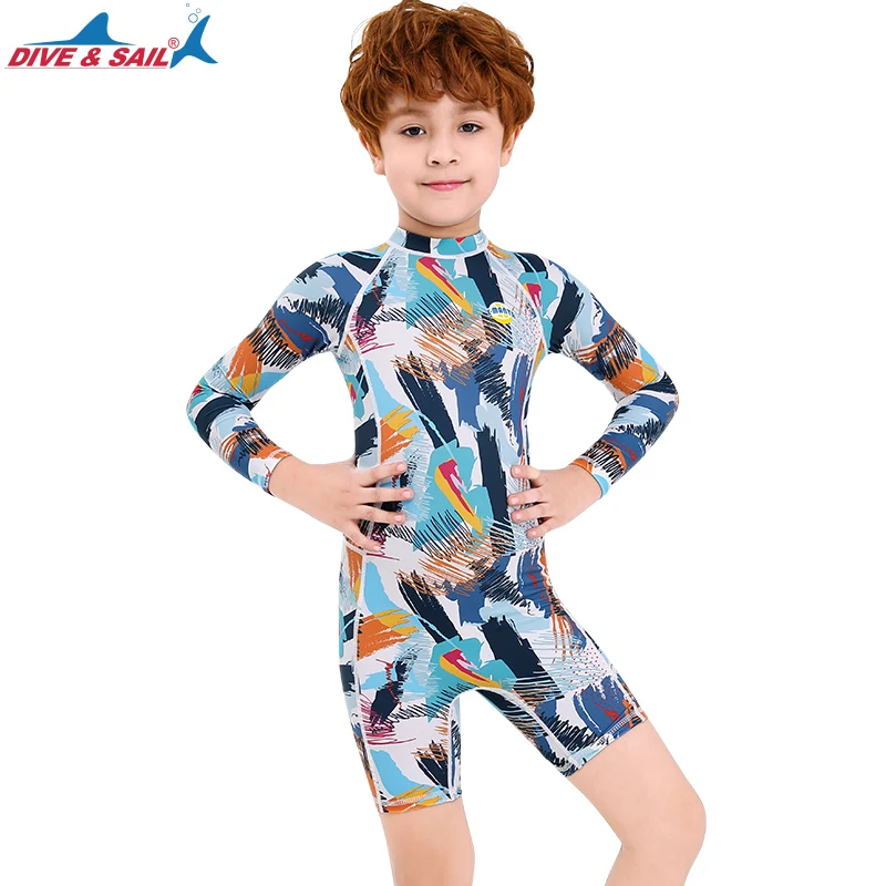 Цельный купальник для мальчиков и девочек с защитой от сыпи Детский костюм