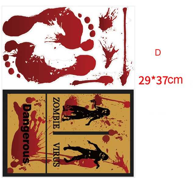 

Horror Halloween Decor Wall Stickers Corridor Glass Blood Handprints Footprints Skull Pvc Stickers Haunted House Prop