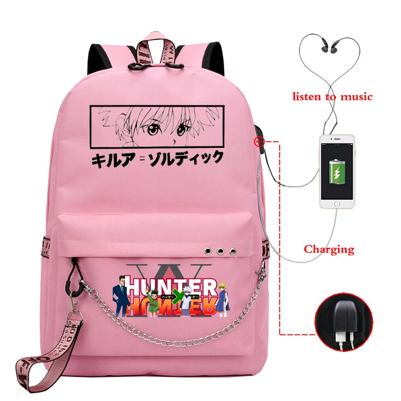 Рюкзак с USB-зарядкой для девочек и мальчиков школьные ранцы в стиле аниме Hunter X Killua