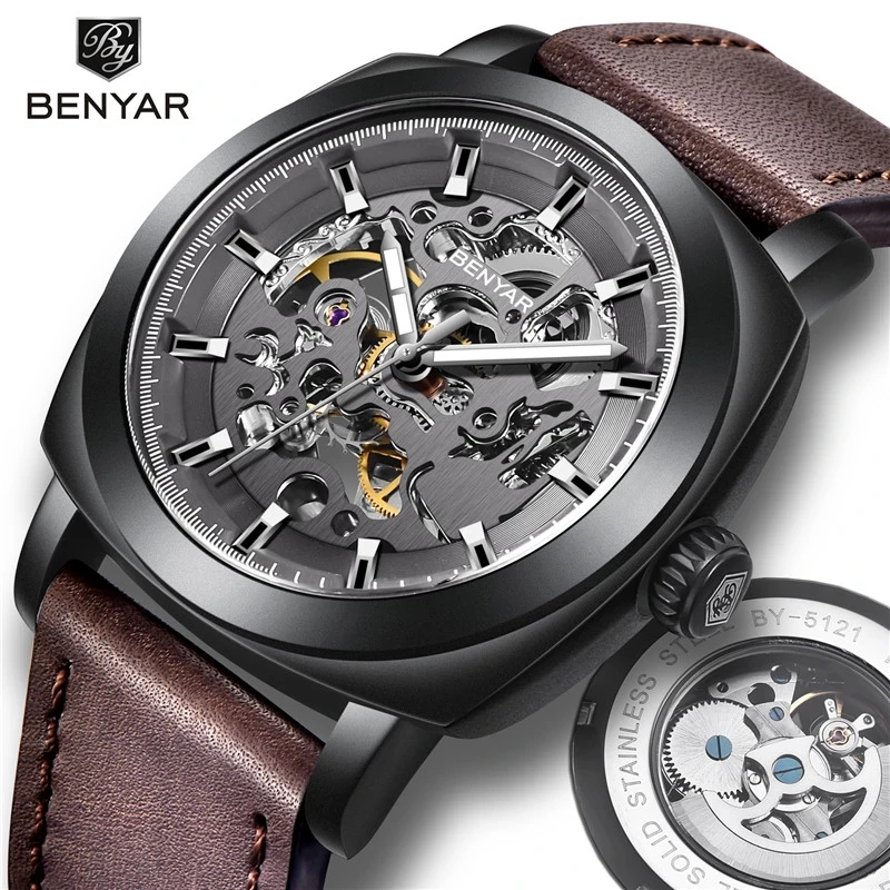 

2022 Benyar Design Men's Automatic Mechanical Watch Leather Casual Stainless Steel Waterproof 200M Sports Watch Relogio Mangio