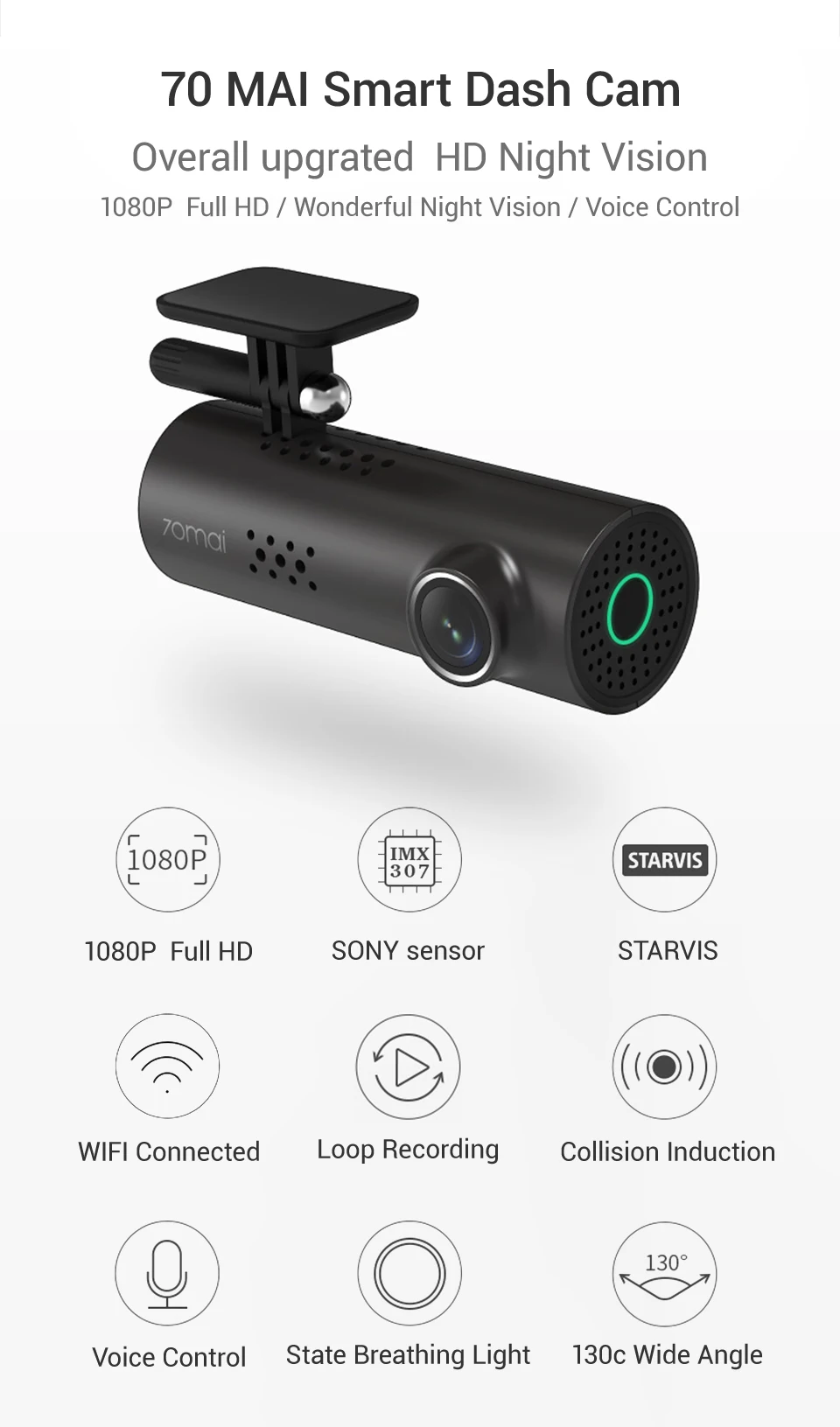 Английское Голосовое управление 70mai Автомобильный dvr Cam 1S 1080HD 70mai cam ночного видения 70Mai Dash Cam 1S рекордер WiFi 70 mai Dash Cam 1S