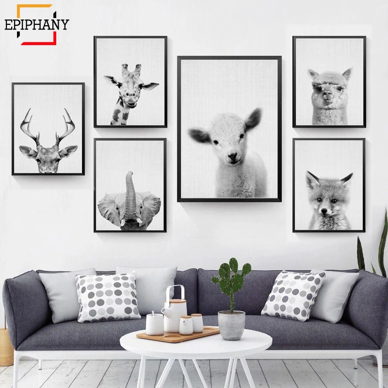Картина на холсте в скандинавском стиле черно белые животные постеры и принты