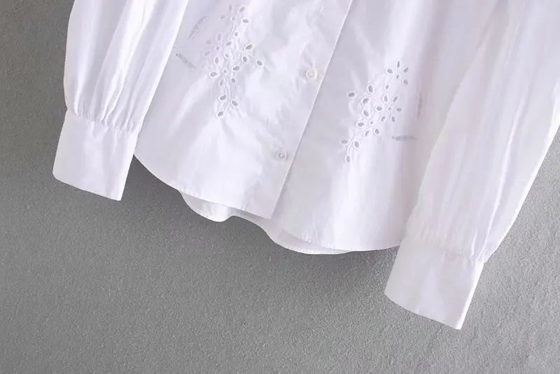 Женская кружевная вязанная блуза с отложным воротником Повседневная белая