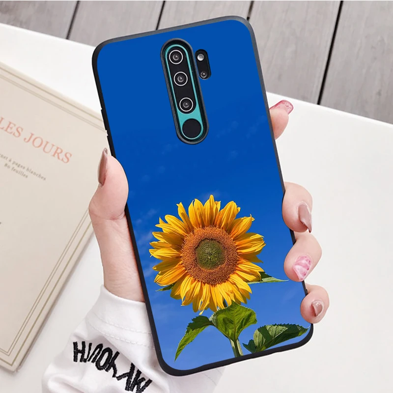 Черный силиконовый чехол для телефона Redmi note 9 8 7 Pro S 8T 7A с желтым цветком