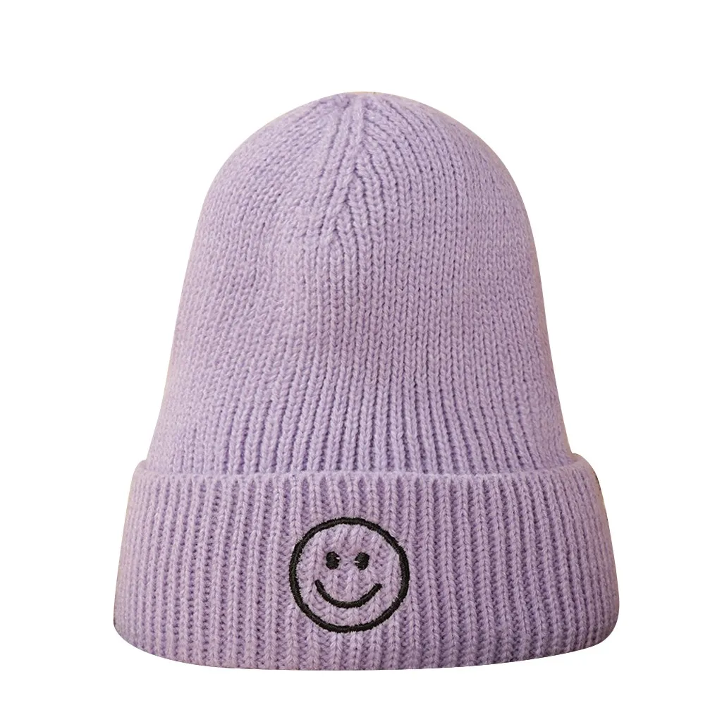 Hat Fashion Unisex Autumn Winter Warm Smiley Knitted Woolen Cap Solid color Soft Beanies Cold-proof Breathable Female Simple | Аксессуары