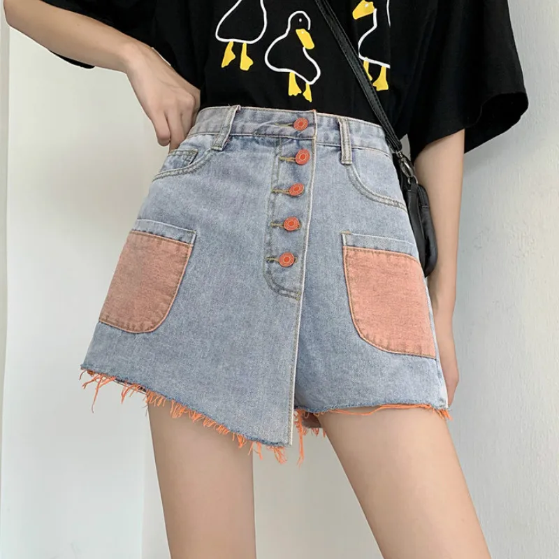 Джинсовые юбки выше колена мини-юбка с высокой талией однотонная Офисная Женская