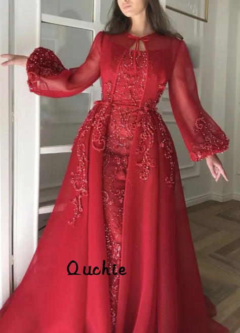 

Burgundy Evening Dress Lantern Sleeves Ruched Special Occasion robe soiree Islamic Dubai Kaftan Saudi Arabic Prom