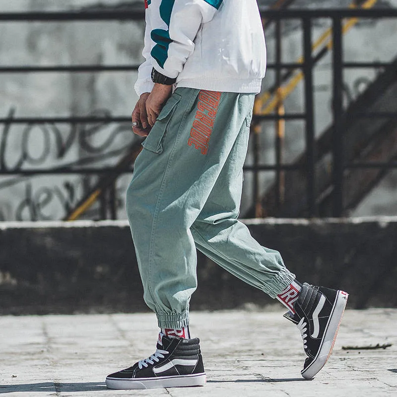 5XL перевозки грузов с буквенным принтом штаны в стиле хип хоп черные брюки