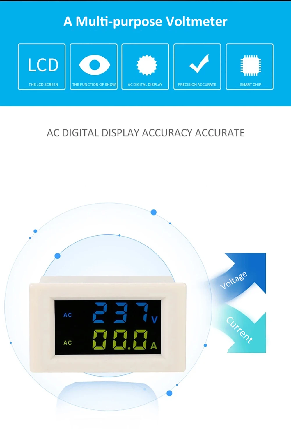 Двойной цифровой ЖК дисплей вольтметр амперметр измерение напряжения