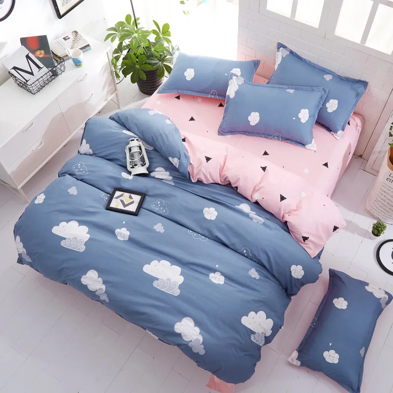 

3/4pcs Crown Stripes AB Side Bedding Set Duvet Cover Flat Sheet Pillowcases Bed Linens Twin Full Queen King Size Ropa De Cama
