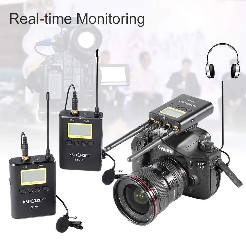 K& F концепция UHF 100M дистанционные беспроводные ПЕТЛИЧНЫЕ микрофон 100 каналов с 2 передатчиками+ 1 двухканальный приемник для CanonNikon