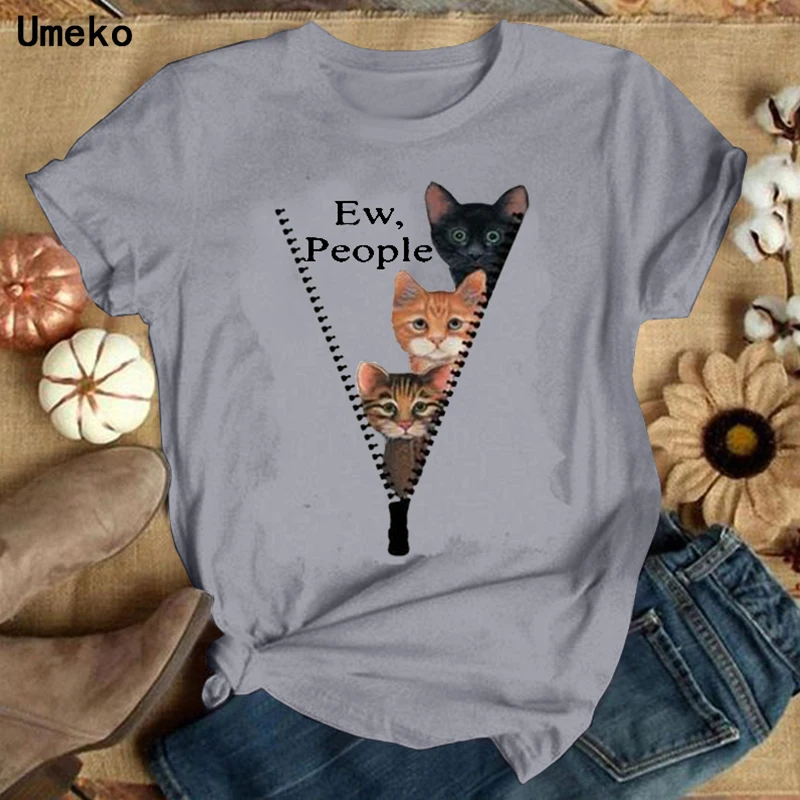 

Cute Cat Animal Print Graphic Tee Shirt Women Short Sleeve Y2K O Neck Harajuku T Shirt Summer Clothing Loose Tops Plus Size
