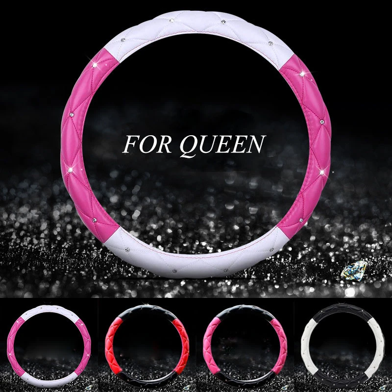 Обложка на руль блестящая с бриллиантами 38 см искусственная кожа женская модель