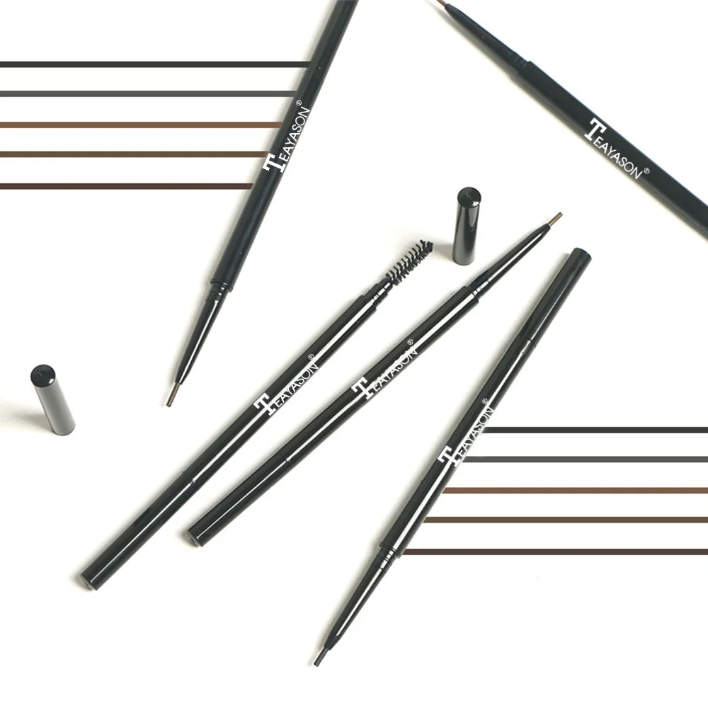 Супер тонкий карандаш для бровей и кисть водостойкая долговечная черная