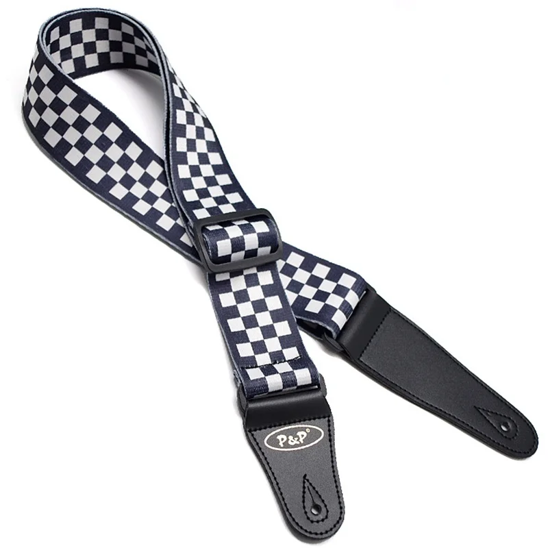 

Nylon Guitar Strap for Acoustic Electric Guitar and Bass Guitar Belt Adjustable Black and White Grid Straps