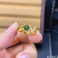 kjjeaxcmy fine jewelry s925 sterling silver inlaid natural diopside girl elegant adjustable ring support test chinese style