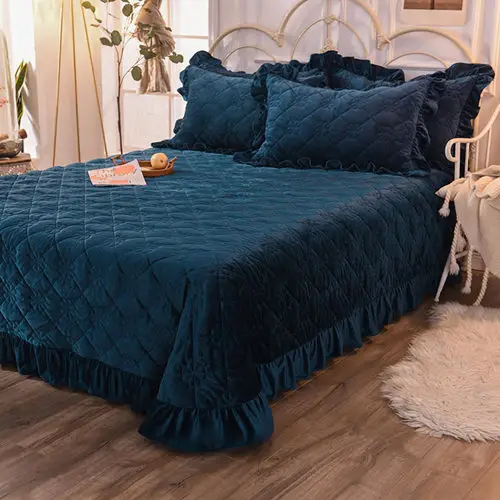 1 new Warming and Thickening Crystal Velvet Bedspread Fitted Sheet Pillowcases 2/3pcs Pure color Quilting Bedding - Цвет: 1