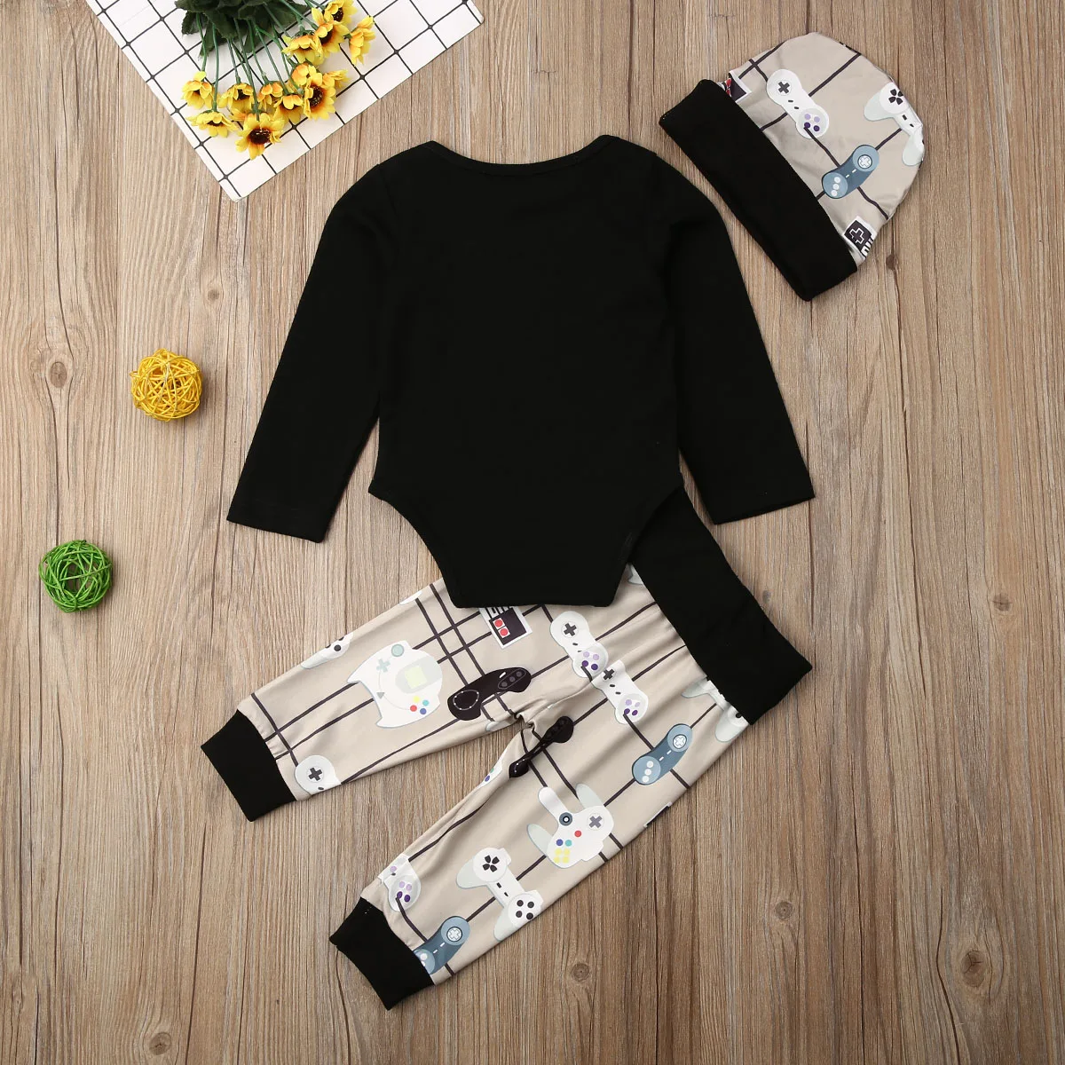 

Newborn Baby Boy 3M-18M Long Sleeve Romper Bodysuit Leggings Pants Hat 3PCS Clothes