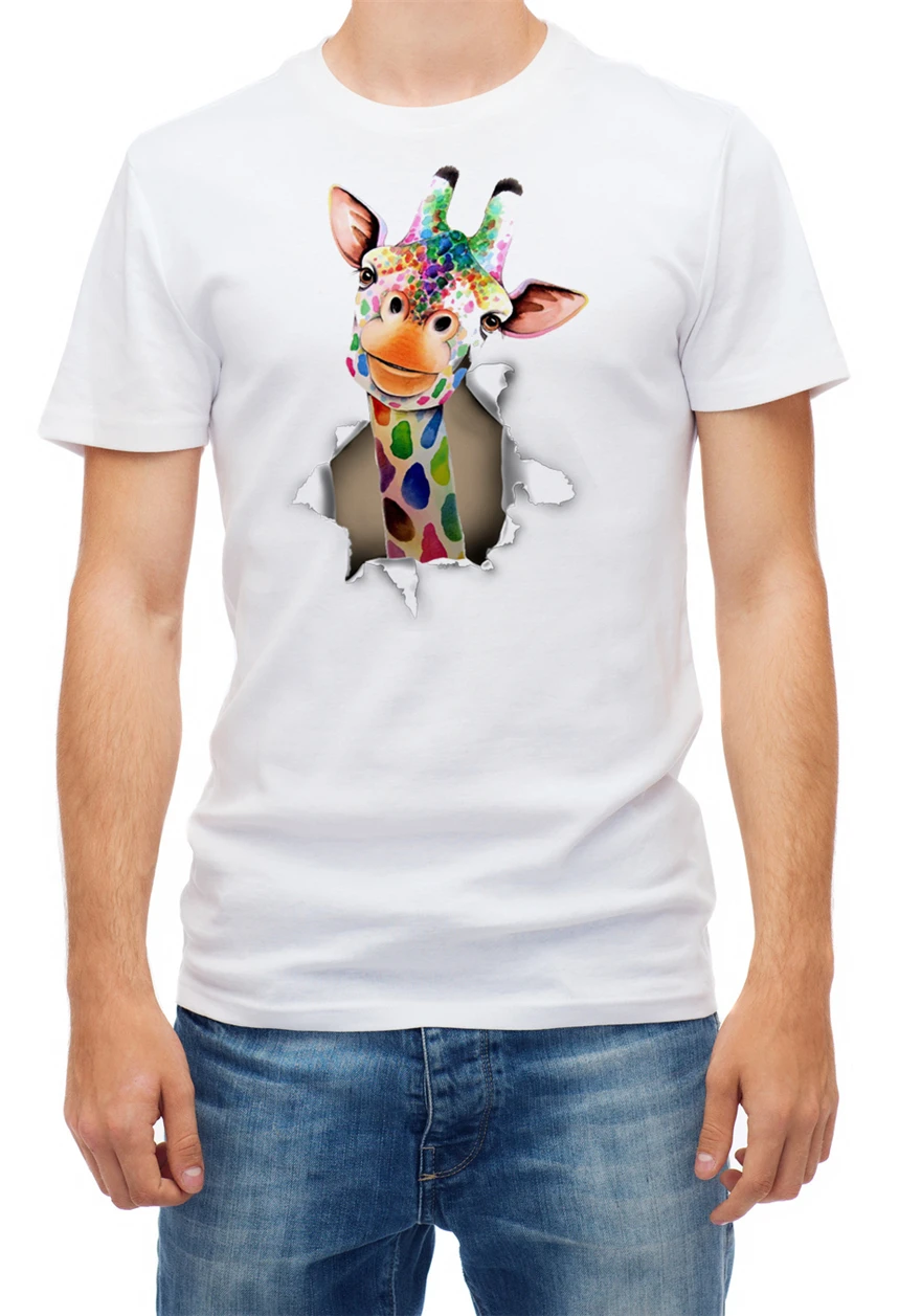 Рваные эффект жирафа мужчин S короткий рукав Футболка Новый унисекс смешные Топы