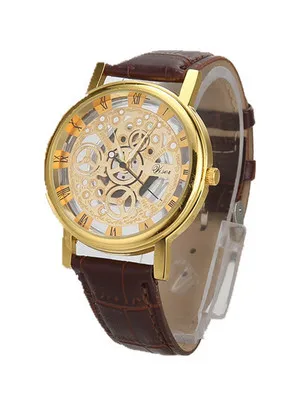 Brown Gold Мужские часы Модные полые сплав кварцевые наручные часы с циферблатом для мужчин и женщин унисекс Прямая поставка bayan kol saati zegarek damski - Цвет: Brown Gold