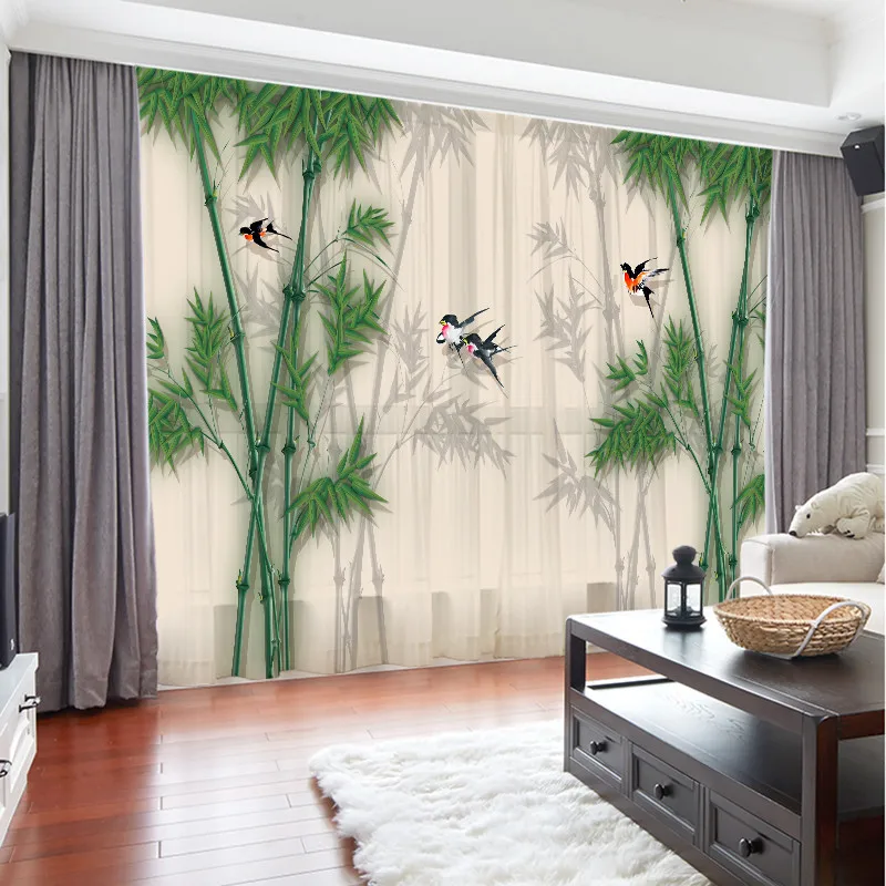 Шторы с бамбуковым принтом в современном стиле s оконные тюлевые сетчатые
