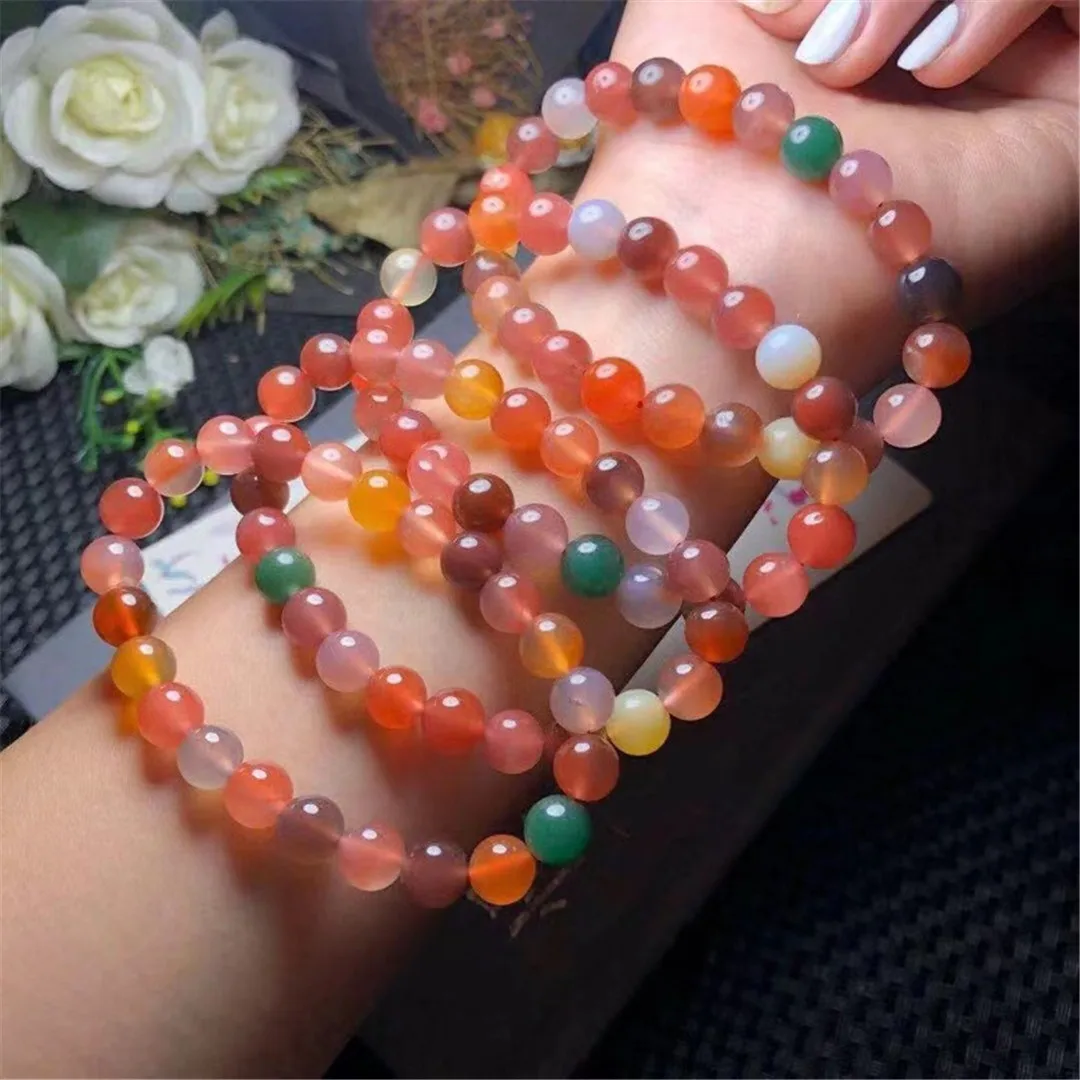 

8mm Natural Salt Agate Bracelet For Women Men Love Gift Stone Round Beads Reiki Gemstone Colorful Crystal Strands Jewelry AAAAA