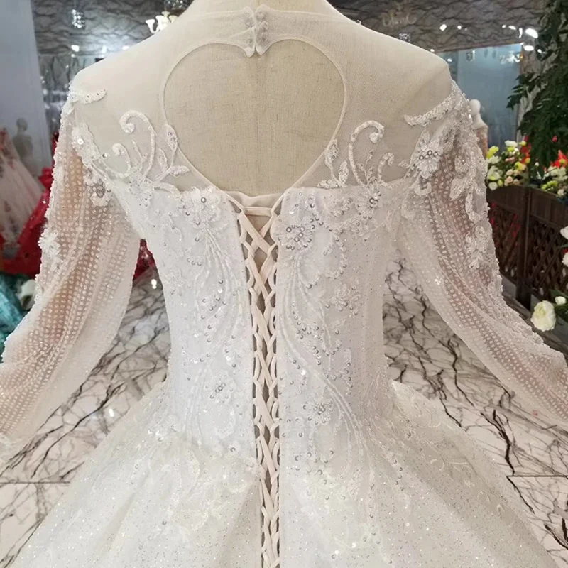 HTL002 простое свадебное платье 2020 для девочек с круглым вырезом и длинными