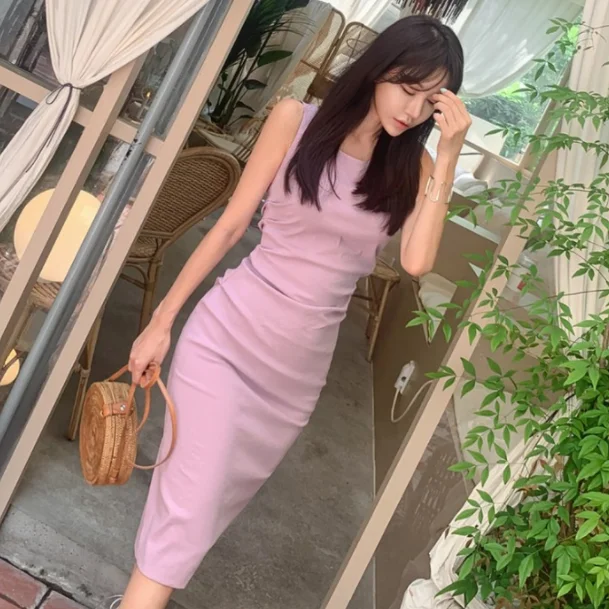 2020 летнее драпированное платье без рукавов женское облегающее сексуальное