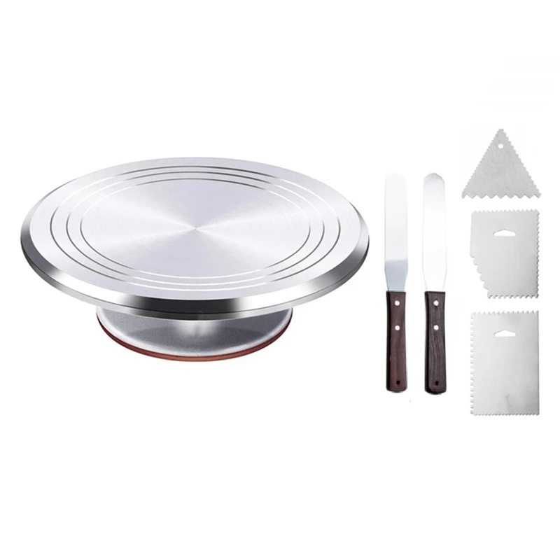 

6Pcs Turntable Cake Decoration Accessories Set Rotating Cake Stand Tools Metal Stainless Steel Pastry Spatula Scraper