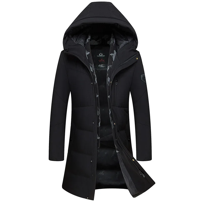 Длинная зимняя куртка на 90% утином пуху Мужское пальто с капюшоном теплые куртки