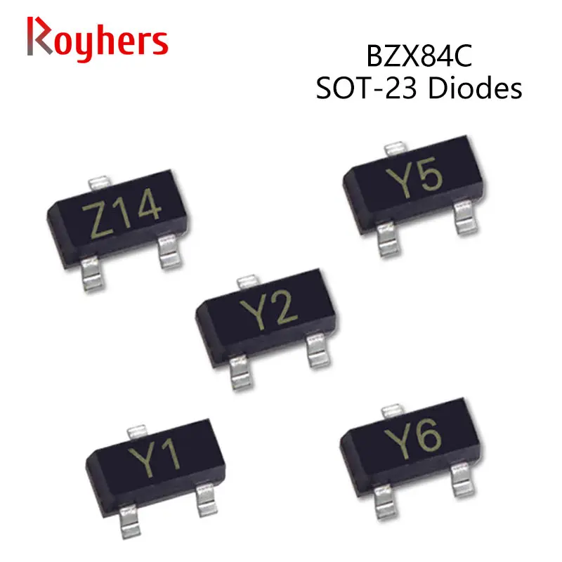 Диод Зенера SMD BZX84C18 Y6 BZX84C20 Y7 BZX84C22 Y8 BZX84C27 Y10 BZX84C30 Y11 BZX84C33 Y12 BZX84C36 Y13 2 4 V-39V IC SOT-23 50 шт.