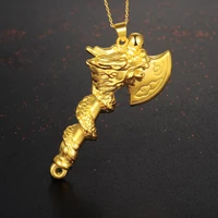 men ax pendant necklace chinese mythology 18k gold dragon design rune hatchet bottle opener choker charms collier