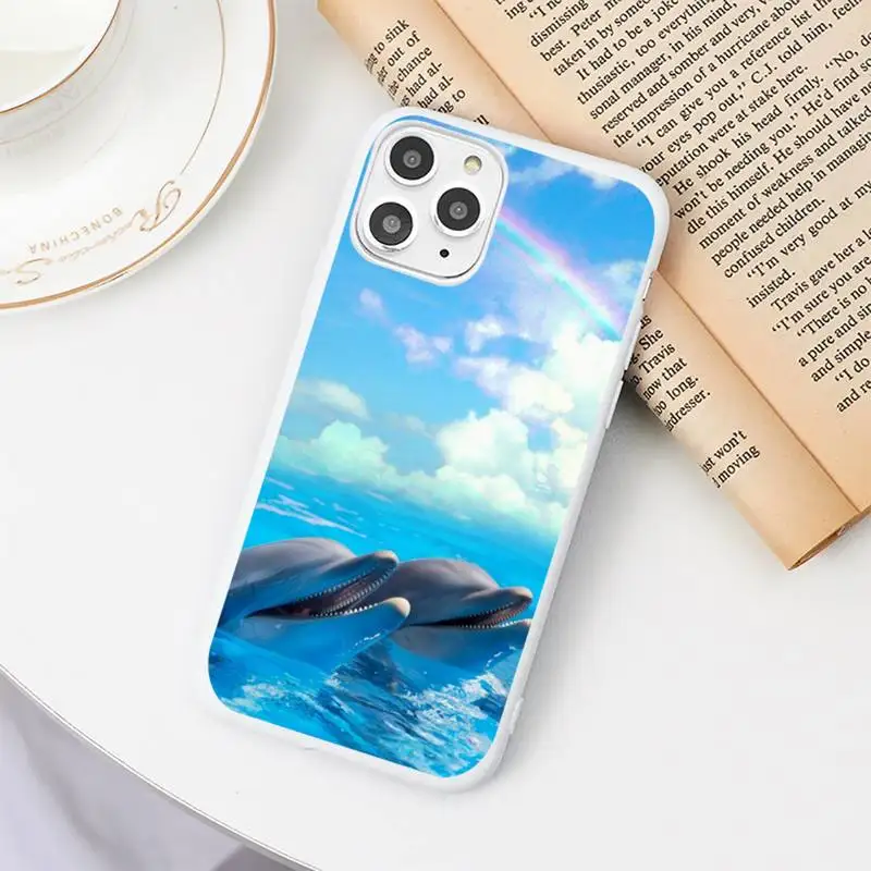 

ocean dolphin Phone Case Candy Color White for iPhone 11 pro XS MAX 8 7 6 6S Plus X 5S SE 2020 XR