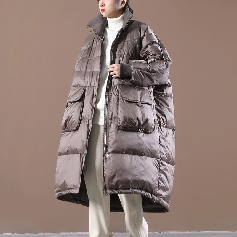 

Aibeautyer Winter Warm Zipper Snow Outwear Loose Down Jackets Women 90% White Duck Down Long Parka Casual Female Thick Pocket